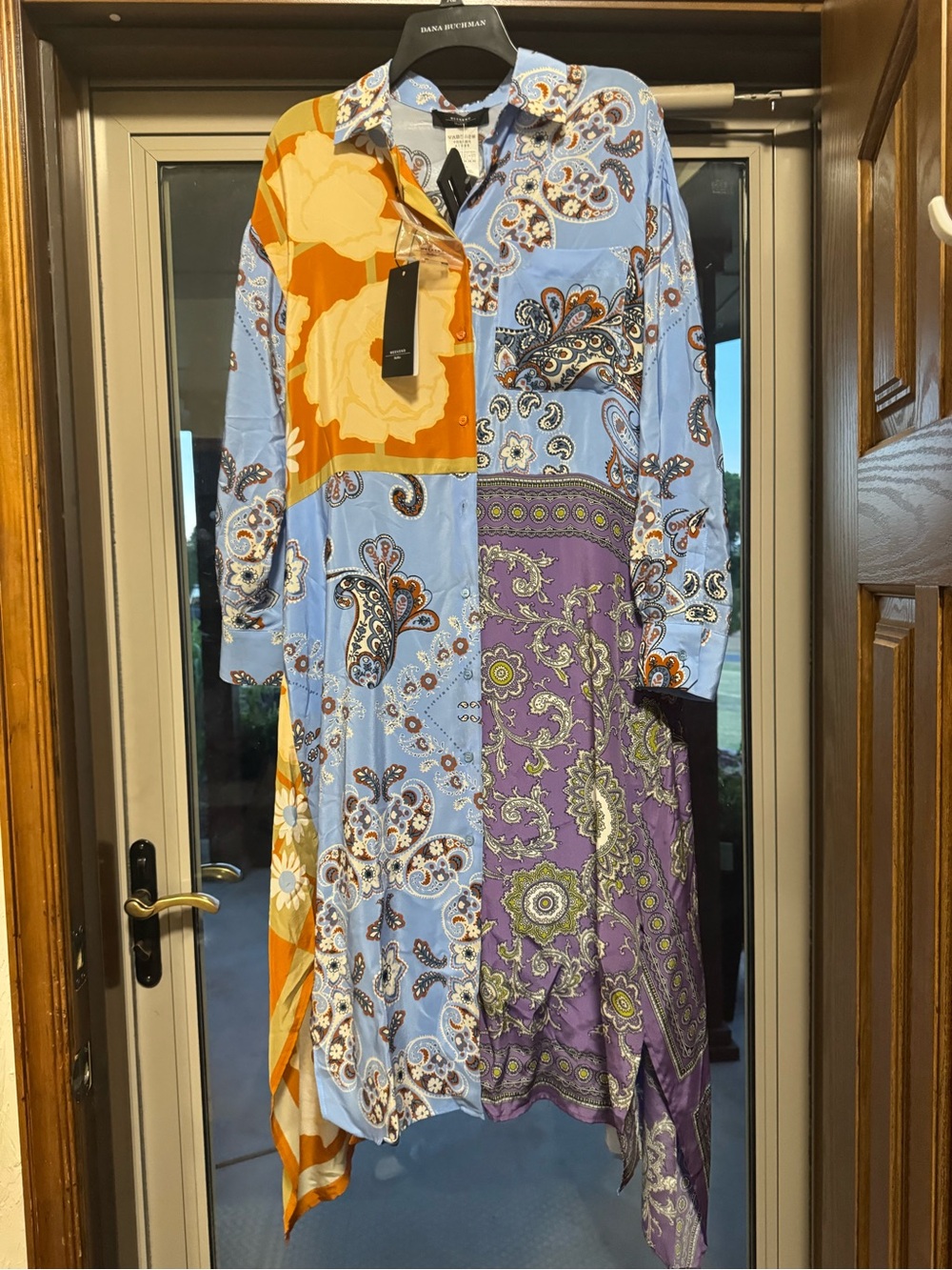 Weekend Max Mara Blue, Purple & Gold Patchwork Paisley Asymmetrical Shirt Dress
